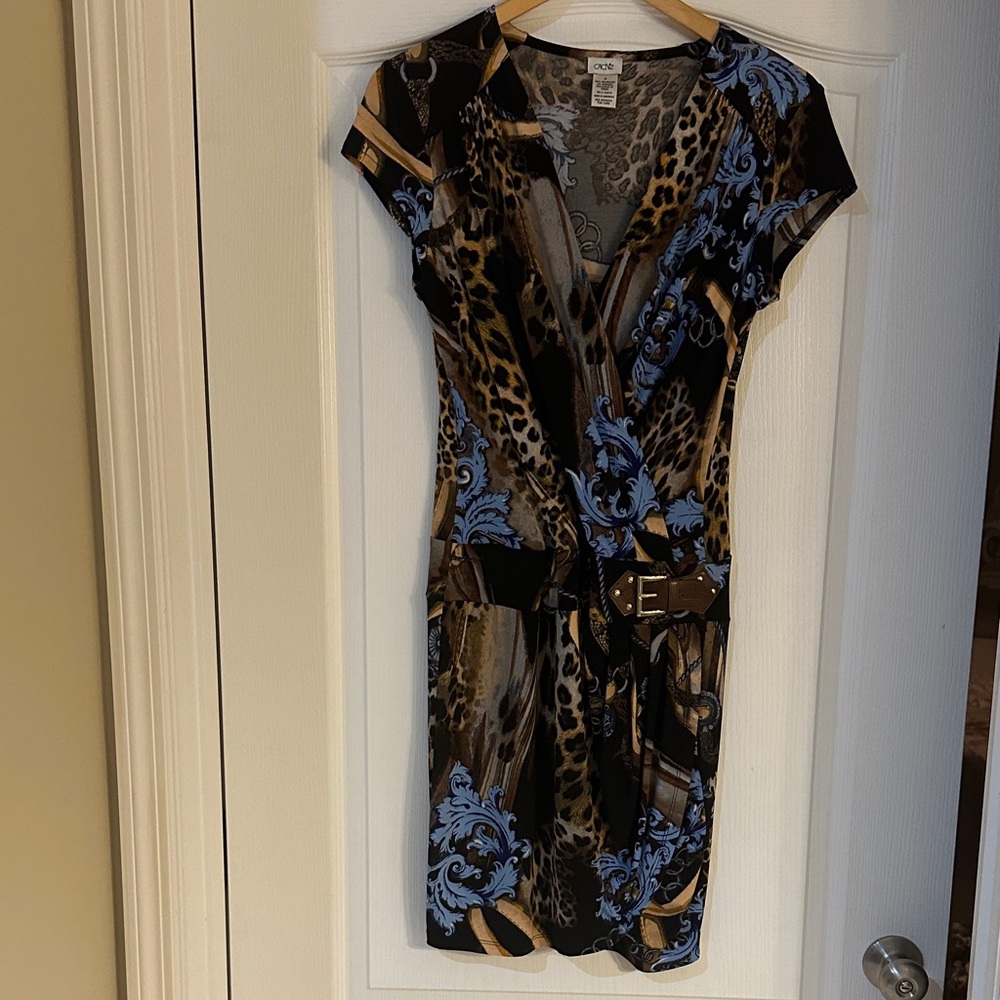 Cache Animal Print Mini Dress with Blue Accents